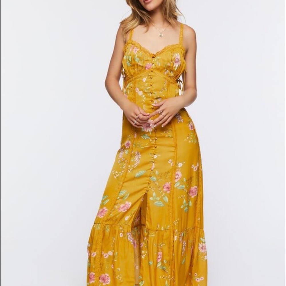 Chic Floral Mustard Maxi Dress